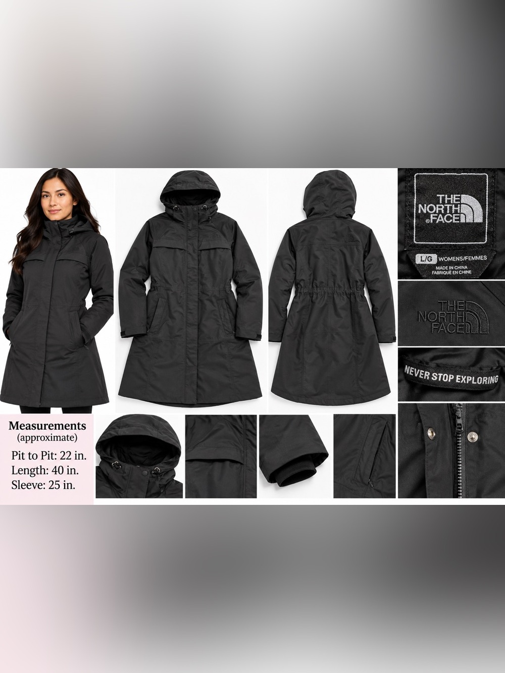 The North Face Women’s Black Long Hooded Parka Coat Jacket Size L